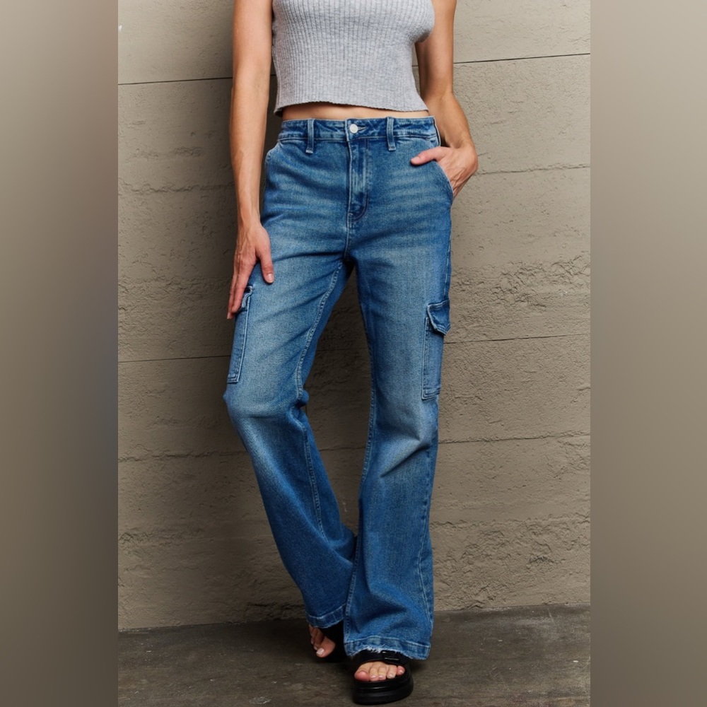 NEW**-Kancan Holly High Waisted Cargo Flare Jeans OFFERS WELCOME